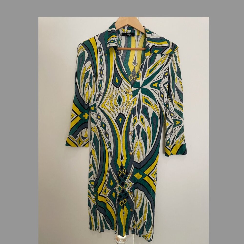T-bags Graphic Midi Button Down Dress